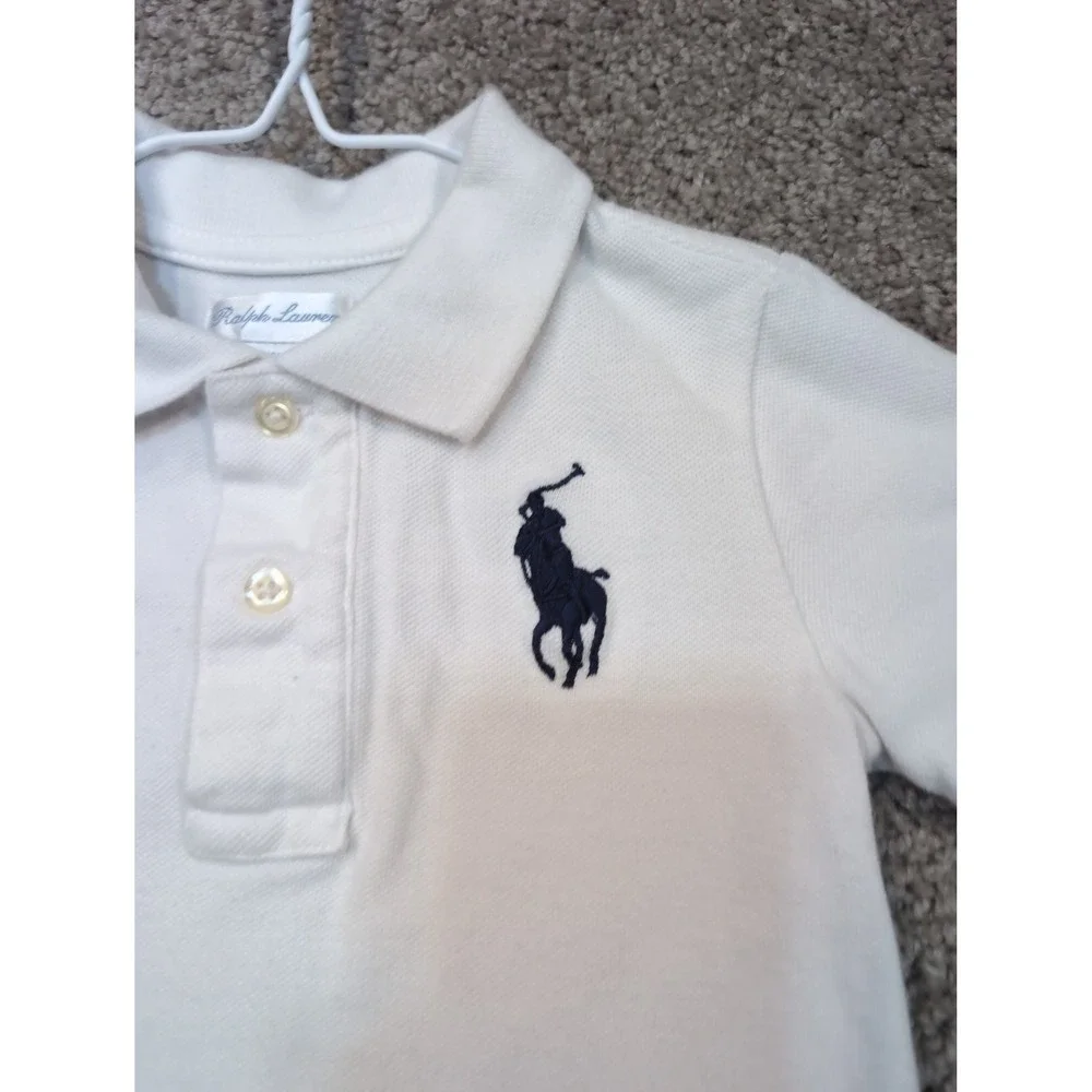Ralph Lauren Kids White Big Pony Polo Shirt Navy Blue 3‎ Patch 18M Short Sleeve